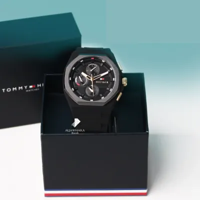 Tommy Hilfiger Men's Watch Multifunction with Black Silicone Strap
